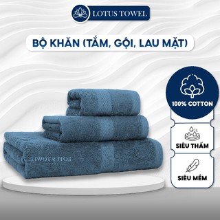 Bộ Khăn Tắm, Khăn Mặt, Khăn Gội LotusTowel 100% Cotton, Mềm Mịn Thấm Hút, Không Ra Màu, Cho Gia Đình