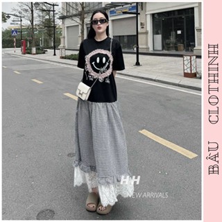 ĐẦM BẦU CÔNG SỞ ĐI CHƠI V785 HÌNH MẶT CƯỜI CHÂN PHỐI REN KẺ CẢO TRẺ TRUNG THANH LỊCH - VÁY BẦU CÔNG SỞ ĐI CHƠI ĐIỆU ĐÀ