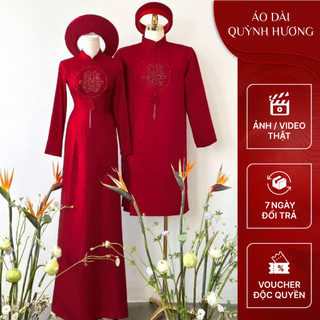Áo dài cặp mẫu mới siêu hot - Áo dài cô dâu chú rể chữ hỷ tròn cao cấp by Quỳnh Hương