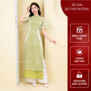 Áo Dài cách tân voan tơ nhũ màu xanh cốm nhẹ nhàng siêu xinh by Quỳnh Hương