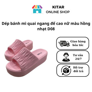 Dép nữ quai ngang đế bánh mì 6cm chống trơn chất Eva nhẹ size 36-39 màu nâu,đen,trắng,kem,bơ,lá D08
