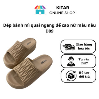 Dép nữ quai ngang đế bánh mì 6cm chống trơn chất Eva nhẹ size 36-39 màu nâu,đen,trắng,kem,bơ,lá D09