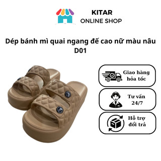 Dép nữ đế bánh mì quai ngang cao 6cm chống trơn chất Eva siêu nhẹ size 36-39 màu nâu,đen,xanh bơ D01