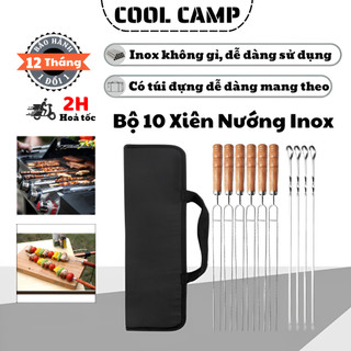Bộ 10 Xiên Nướng BBQ Inox Không Gỉ Gấp Gọn Dễ Dàng Mang Theo, Xiên Nướng Camping Dã Ngoại, Cắm Trại.