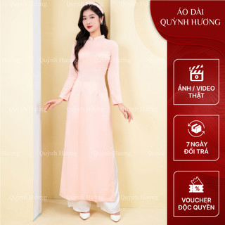 Áo dài giáo viên chất lụa tây thi màu hồng cổ truyền thống đính hạt by Quỳnh Hương