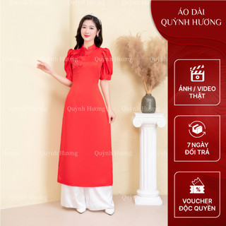 Áo dài giáo viên cách tân thiết kế chất liệu vải tafta màu đỏ siêu xinh by Quỳnh Hương