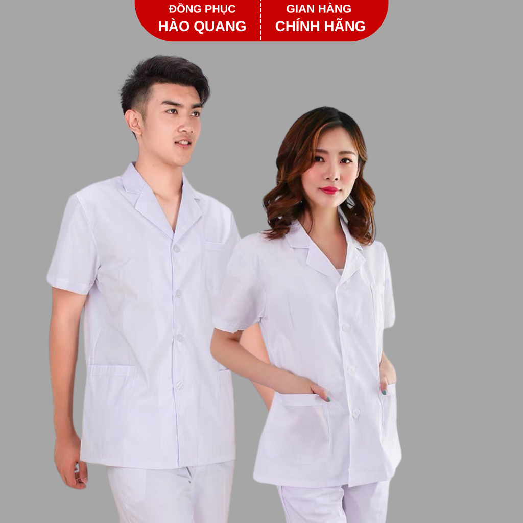 Bộ blouse trắng dáng ngắn điều dưỡng, dược sĩ, kĩ thuật viên, nhân viên y tế