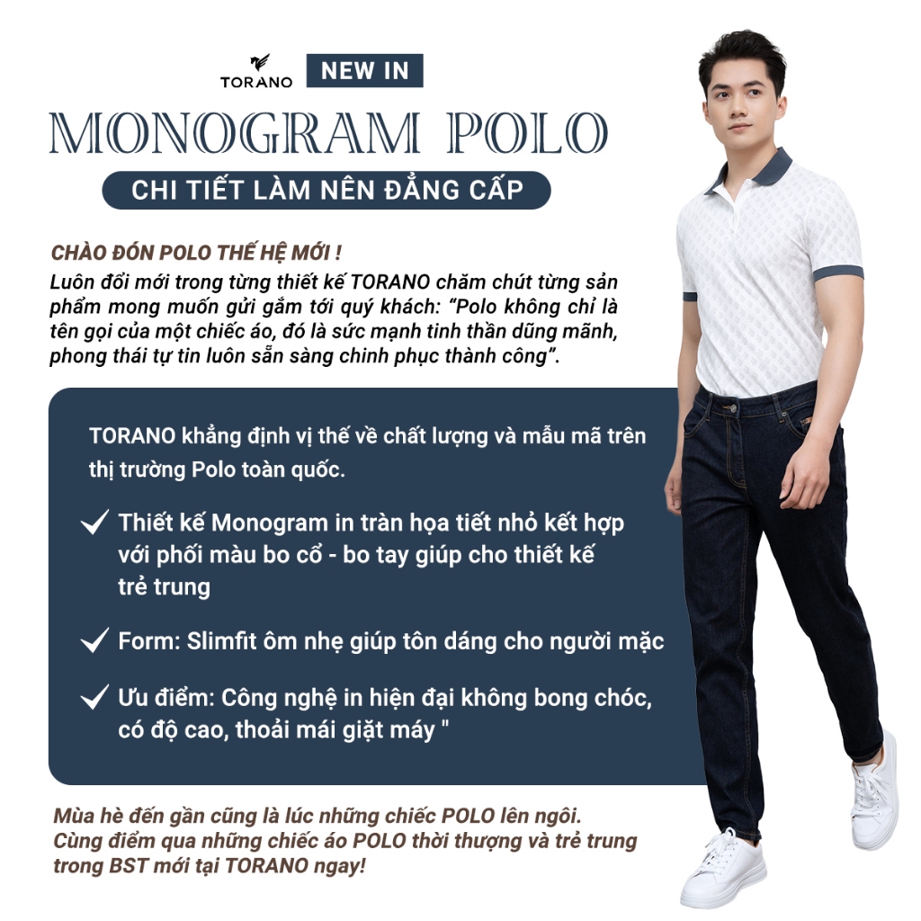 Áo polo nam TORANO MONOGRAM POLO bo kẻ chất thoáng khí thoải mái vải cotton trơn BASIC GSTP051 | BigBuy360 - bigbuy360.vn