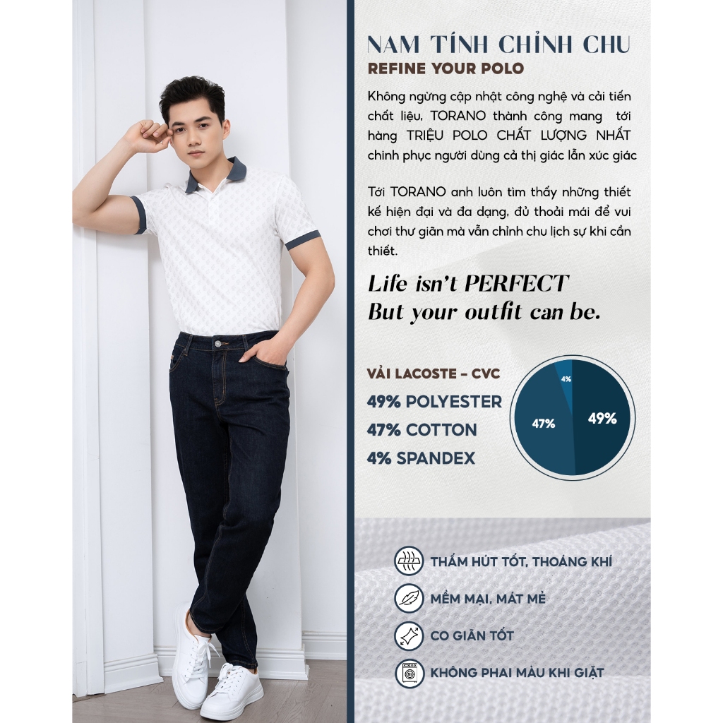 Áo polo nam TORANO MONOGRAM POLO bo kẻ chất thoáng khí thoải mái vải cotton trơn BASIC GSTP051 | BigBuy360 - bigbuy360.vn