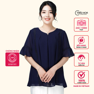Áo trung niên chiffon phối ren thiều hoa y905