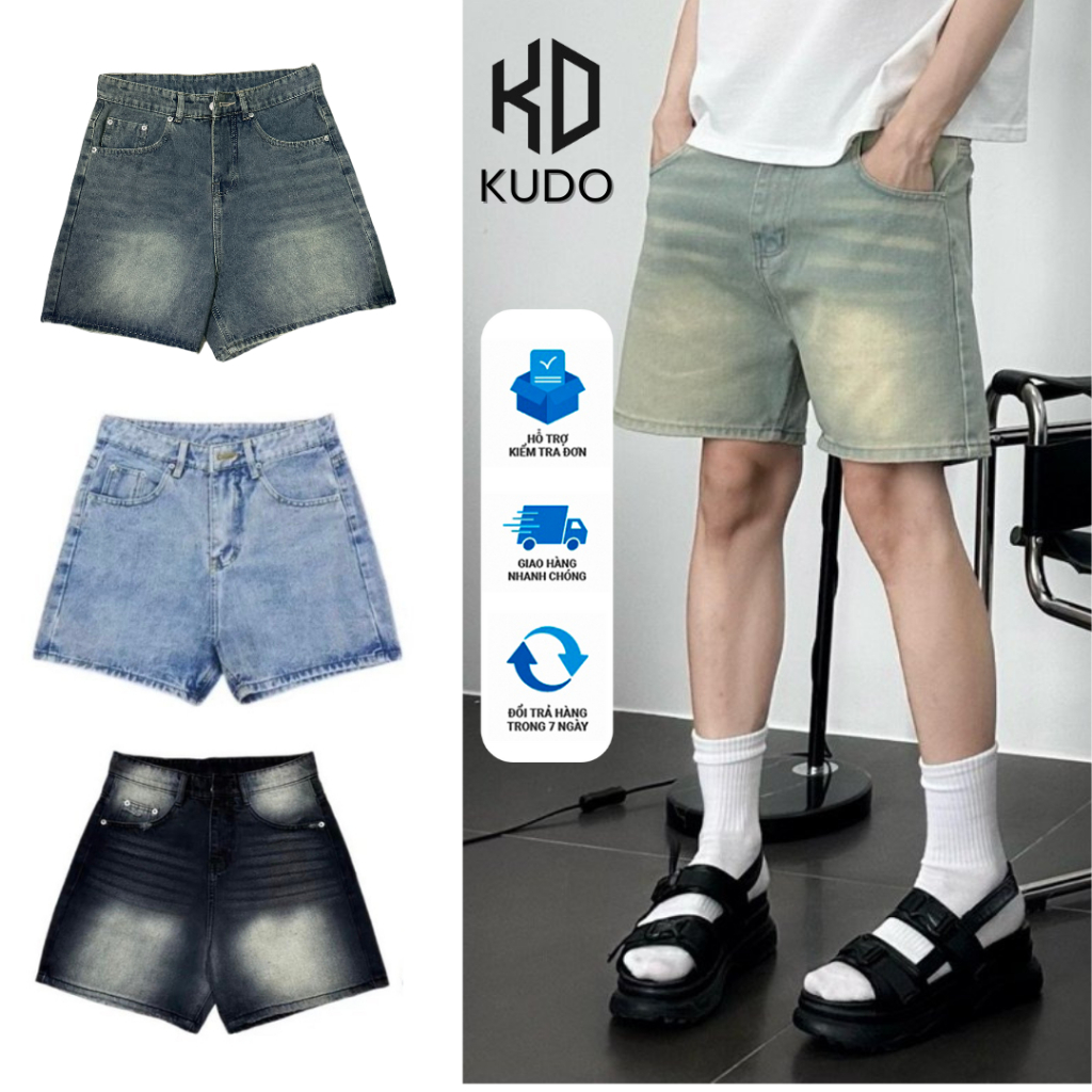 Quần Short Jean Nam Retro Avocado ống rộng  form trên gối cao cấp Avocado, Quần đùi bò unisex mùa hè 2024