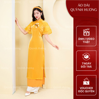 Áo Dài cách tân voan tơ nhũ màu vàng nhẹ nhàng siêu xinh by Quỳnh Hương