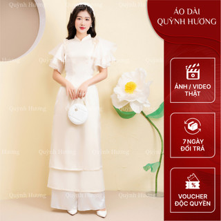 Áo dài voan cánh tiên tay bồng màu kem by Quỳnh Hương