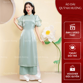 Áo dài voan tơ cánh tiên xanh mint By Quỳnh Hương