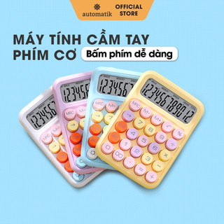 Máy tính phím cơ cầm tay, máy tính cầm tay mini màu pastel cute, máy tính bấm tay điện tử bỏ túi 12 số - automatik