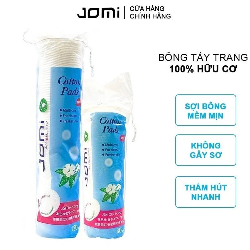 Bông tẩy trang 100% cotton tự nhiên Jomi Cotton Pads Nhật bản 120 miếng