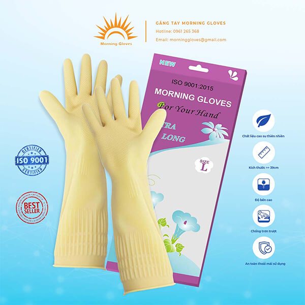 Găng tay cao su Morning Gloves dài 38cm, găng tay cao su rửa bát, rửa chén