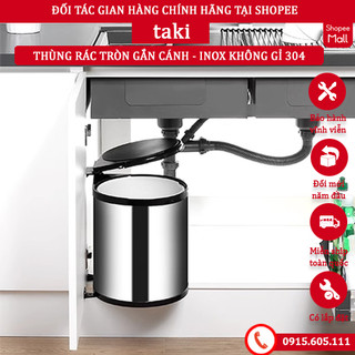 Trọn bộ thùng rác tròn gắn cánh, thùng rác tủ bếp thông minh bọc- inox không gỉ 304 cao cấp - có thợ lắp