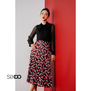 Chân váy xếp ly họa tiết chấm bi SIXDO
