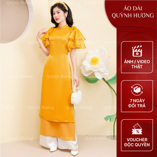 Áo dài voan cánh tiên tay bồng màu vàng by Quỳnh Hương