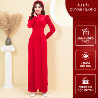 Áo dài truyền thống chất nhung đỏ tay bồng by Quỳnh Hương
