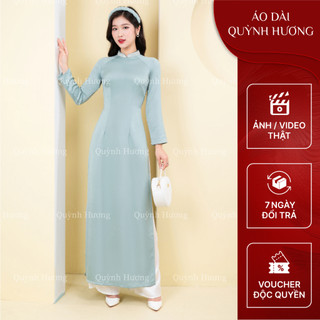 Áo dài dành cho giáo viên chất lụa tây thi màu xanh đính hạt trai dành by Quỳnh Hương