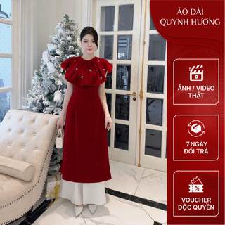 Áo dài Nhung - Hàng thiết kế cổ choàng mẫu mới đính charm siêu xinh by Quỳnh Hương