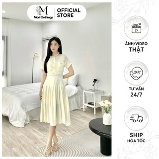 Váy Tiểu Thư Dáng Dài Xếp Ly Bánh Bèo Họa Tiết Hoa Trễ Vai Thời Trang Nữ | MORI CLOTHINGS