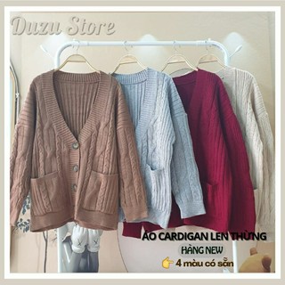 Áo khoác len nam nữ, áo Cardigan len thừng phom rộng basic