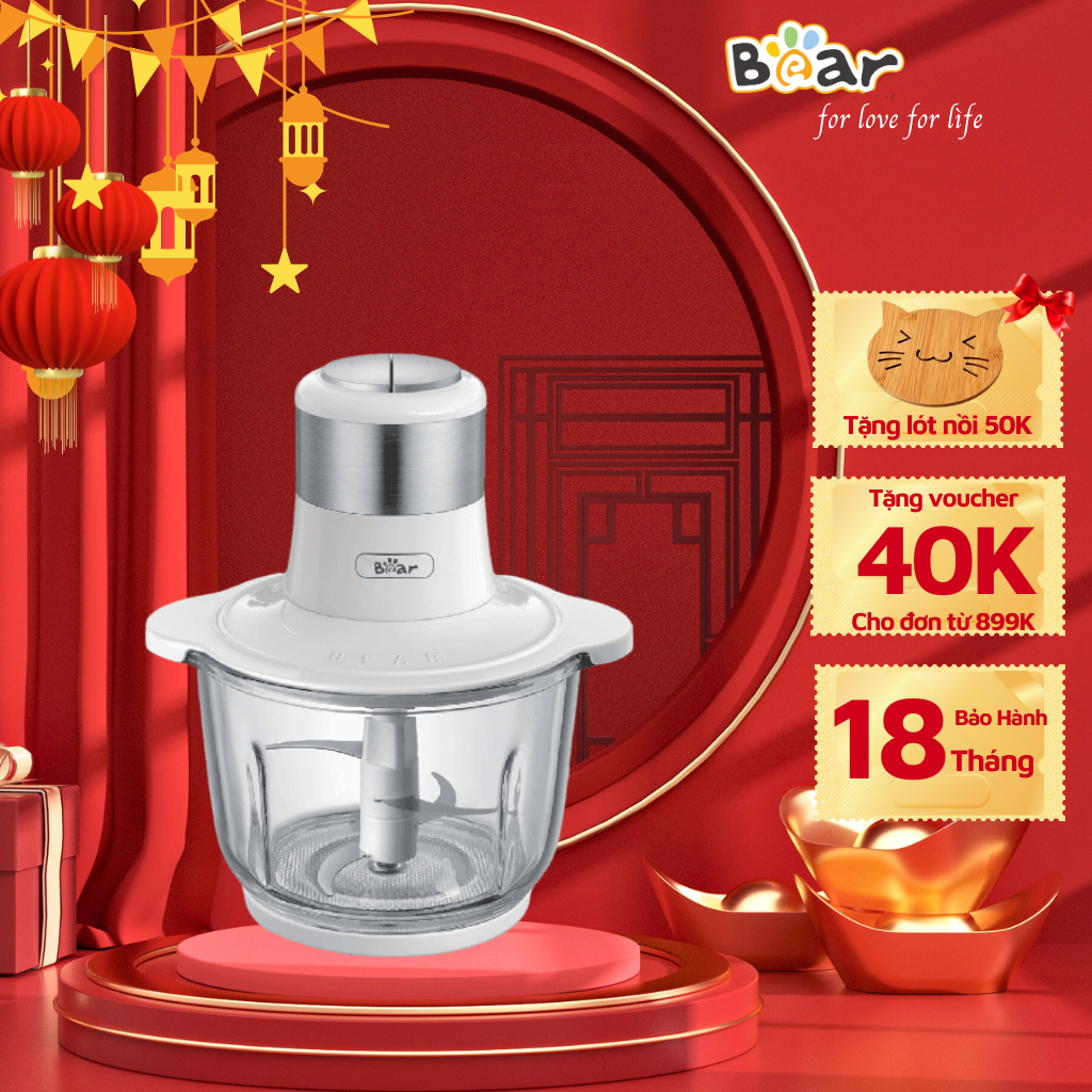 Máy Xay Thịt Đa Năng Bear 2L SB-MA02L Cối Thủy Tinh Xay Rau Củ Hạt Cứng Cực Nhuyễn Chống Ồn Chính Hãng- BH 12 Tháng