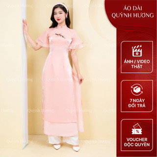 Áo Dài cách tân thiết kế tay bồng voan tơ nhũ màu hồng,áo dài cách tân by Quỳnh Hương