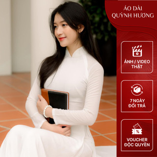  Áo dài lụa truyền thống 4 tà, áo dài chụp kỷ yếu, áo dài trắng chất liệu chiffon cổ đính hạt by Quỳnh Hương