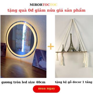 Gương Led Tròn Treo Tường, Gương Treo Bàn Trang Điểm tặng kệ decor 1 tầng trang trí phòng  mirrortoctoc