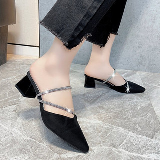 Sục nữ mũi nhọn, giày cao gót 5p phối dây đính hạt xoàn - MÃ C04