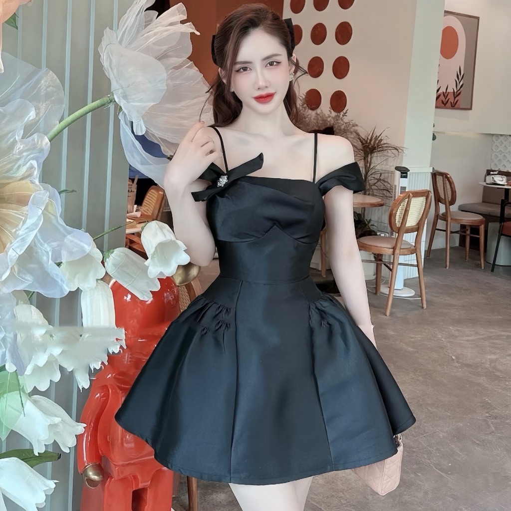 Set Áo Dáng Bồng Trễ Vai Kèm Chân Váy Xòe 3 Tầng - Bộ Áo Cúp Ngang Vai Đính Nơ Ngực Kèm Chân Váy Tầng Voan Tơ | BigBuy360 - bigbuy360.vn