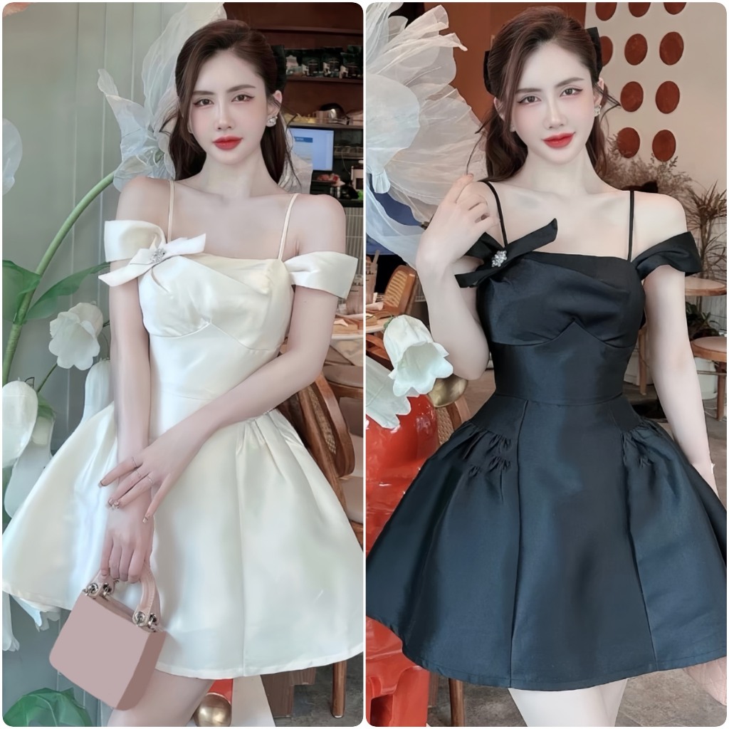 Set Áo Dáng Bồng Trễ Vai Kèm Chân Váy Xòe 3 Tầng - Bộ Áo Cúp Ngang Vai Đính Nơ Ngực Kèm Chân Váy Tầng Voan Tơ | BigBuy360 - bigbuy360.vn