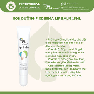 Son dưỡng Fixderma Lip Balm giúp mềm mịn, dưỡng ẩm và ngăn ngừa nứt nẻ khô môi, không màu 15ml