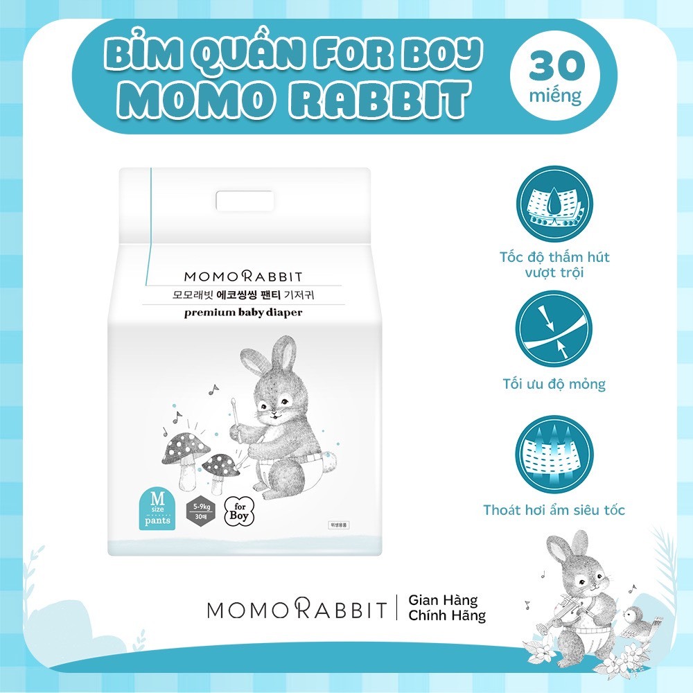 Bỉm Quần Bé Trai MOMO RABBIT Size M 5-9kg 30 Miếng