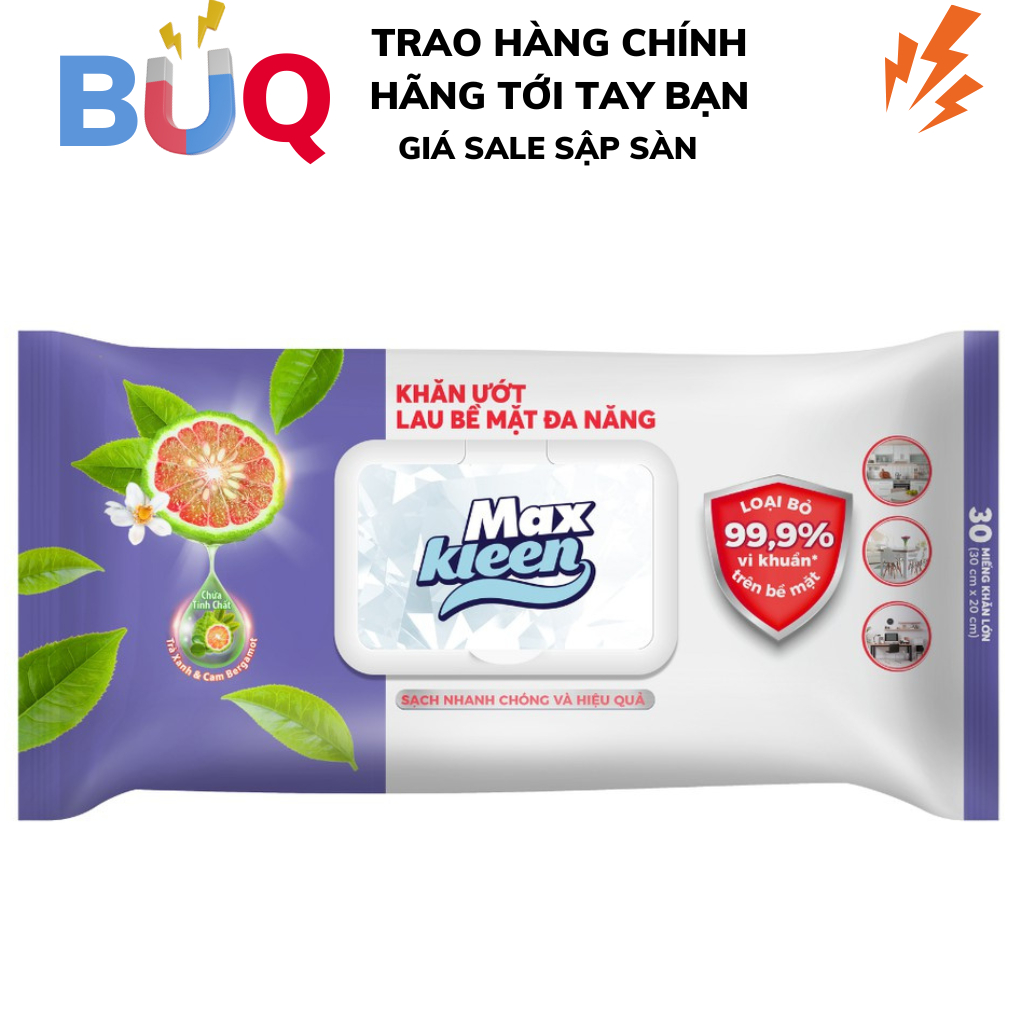 Khăn Ướt Lau Bề Mặt Đa Năng MaxKleen (30 miếng)