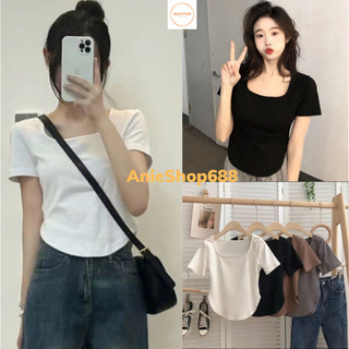 Áo Croptop Nữ Tay Ngắn Cổ Vuông Vạt Bầu Ôm Body, Áo Thun Croptop Kiểu Sexy Chất Tăm Lạnh ANIESHOP688