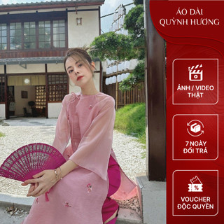 Áo dài Hinh Duyệt - mẫu mới thêu hoa cổ tròn siêu hot by Quỳnh Hương