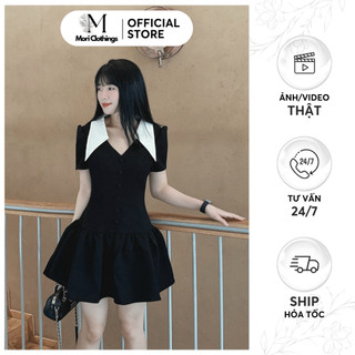 Đầm Nữ Thiết Kế Cổ Đức Chiết Eo Tiểu Thư, Váy Sơ Mi Phối Cổ Khuy Bọc Chất Tuyết Mưa N88 | MORI CLOTHINGS