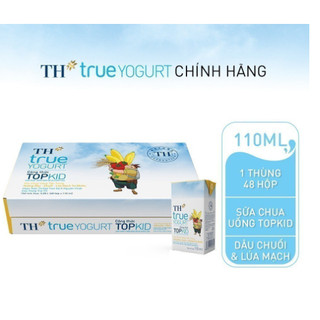 Thùng 48 hộp sữa chua uống tiệt trùng TOPKID hương dâu-chuối-lúa mạch tự nhiên TH True Yogurt 110ml (110ml x 48)