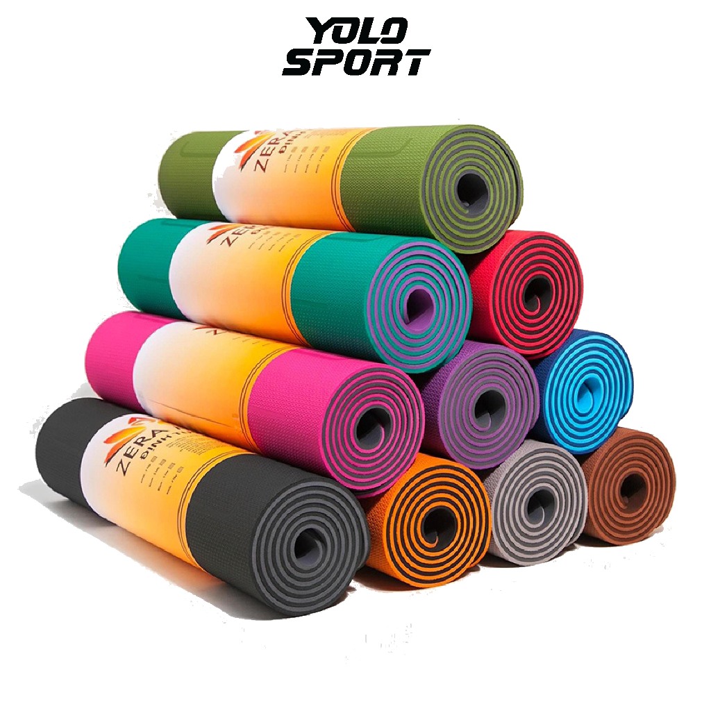 Thảm Tập Yoga Định Tuyến TPE Zera Mat 8mm 2 Lớp Cao Su Chống Trơn Lún Mặt Thảm Mềm Chống Hôi Kèm Dây