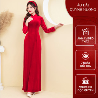 Áo dài nhung đỏ cổ truyền thống tay dài By Quỳnh Hương