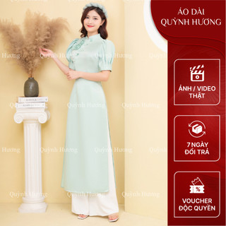 Áo dài thiết kế chất liệu vải tafta màu xanh pastel siêu xinh by Quỳnh Hương