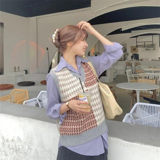 áo len gile thổ cẩm phối kẻ cá tính Hàng Quảng Châu Cao Cấp