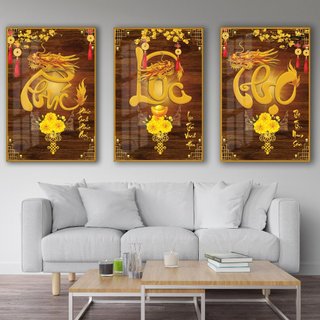 Tranh Laminate Tráng Gương Treo Tường Chữ Thư Pháp Phúc Lộc Thọ