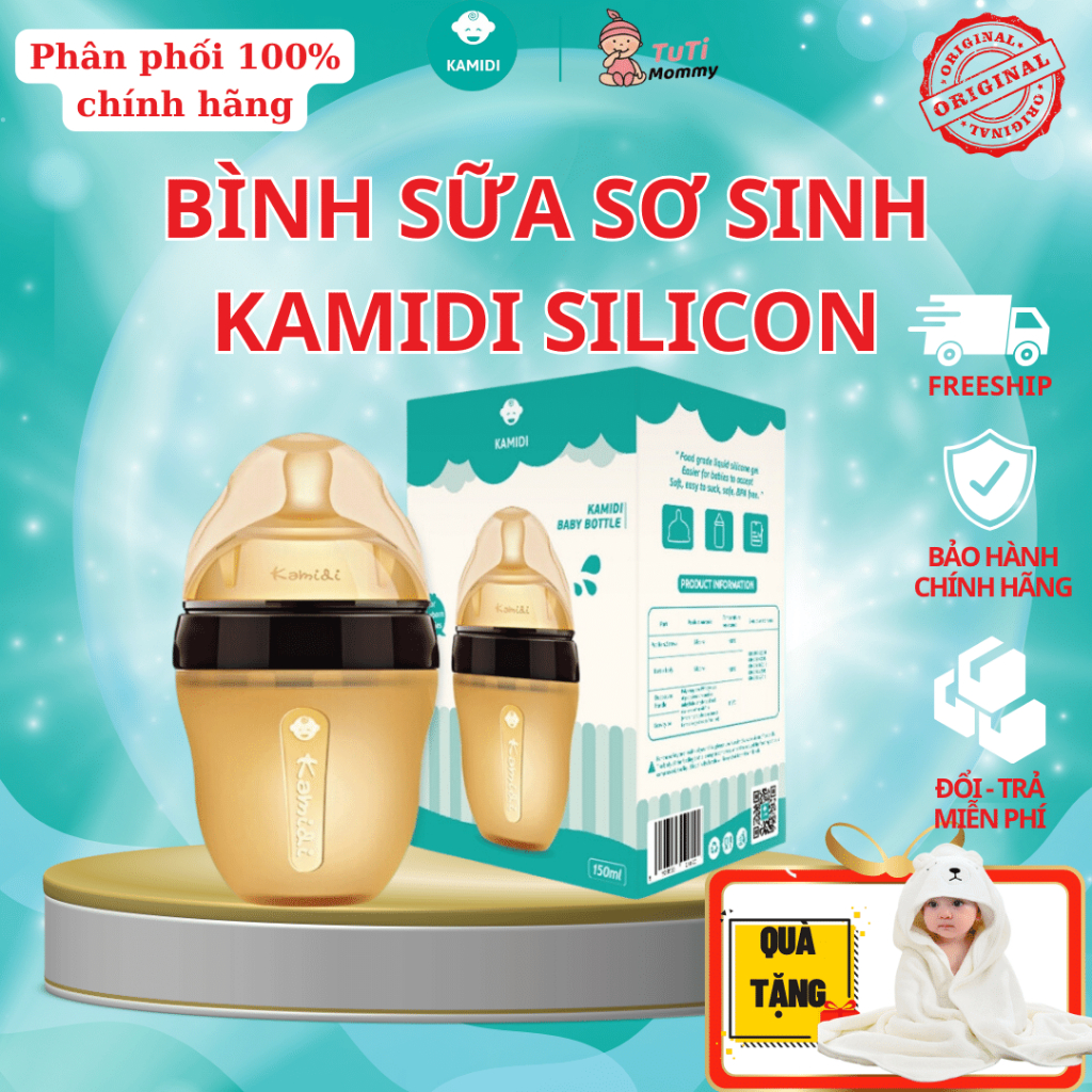 Bình Sữa Sơ Sinh, Bình Silicone Kamidi Baby Quai Tròn Dung Tích 150ml Chất