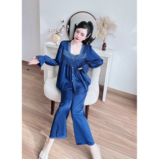 Bộ tiểu thư tay dài quần dài phối ren nút ngọc trai 40-65kg